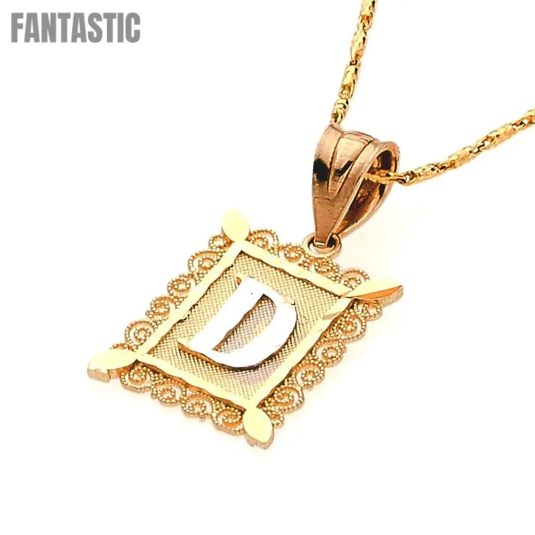Pendant | Square Initial Letter "D" Necklace 14K Yellow Gold