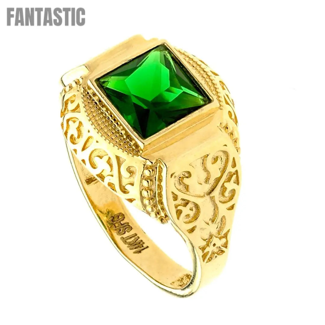14K gold men’s synthetic emerald CZ ring