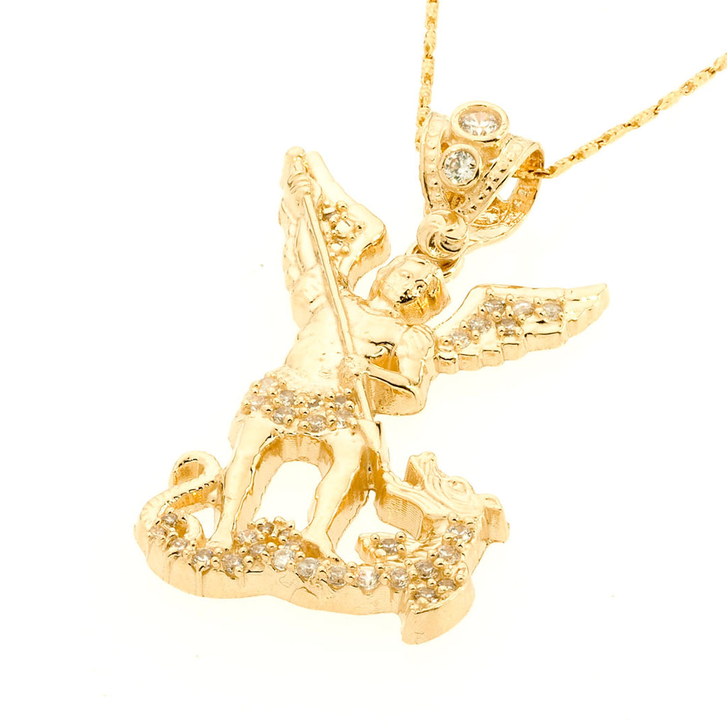 Saint Michael Pendant | 14K Gold With Cz - Fantastic Jewelry NYC