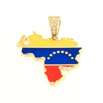 Venezuela Map-Flag Pendant | 14K Gold With Cz