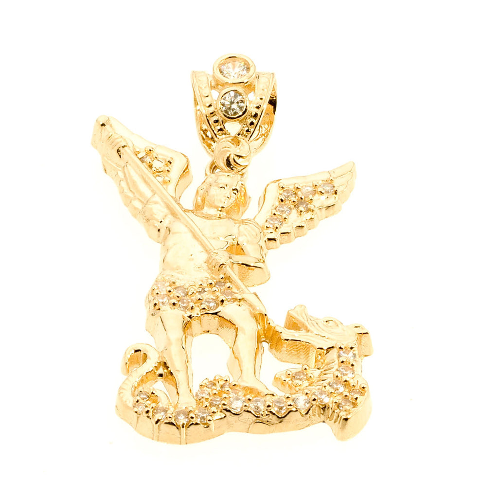 Saint Michael Pendant | 14K Gold With Cz - Fantastic Jewelry NYC