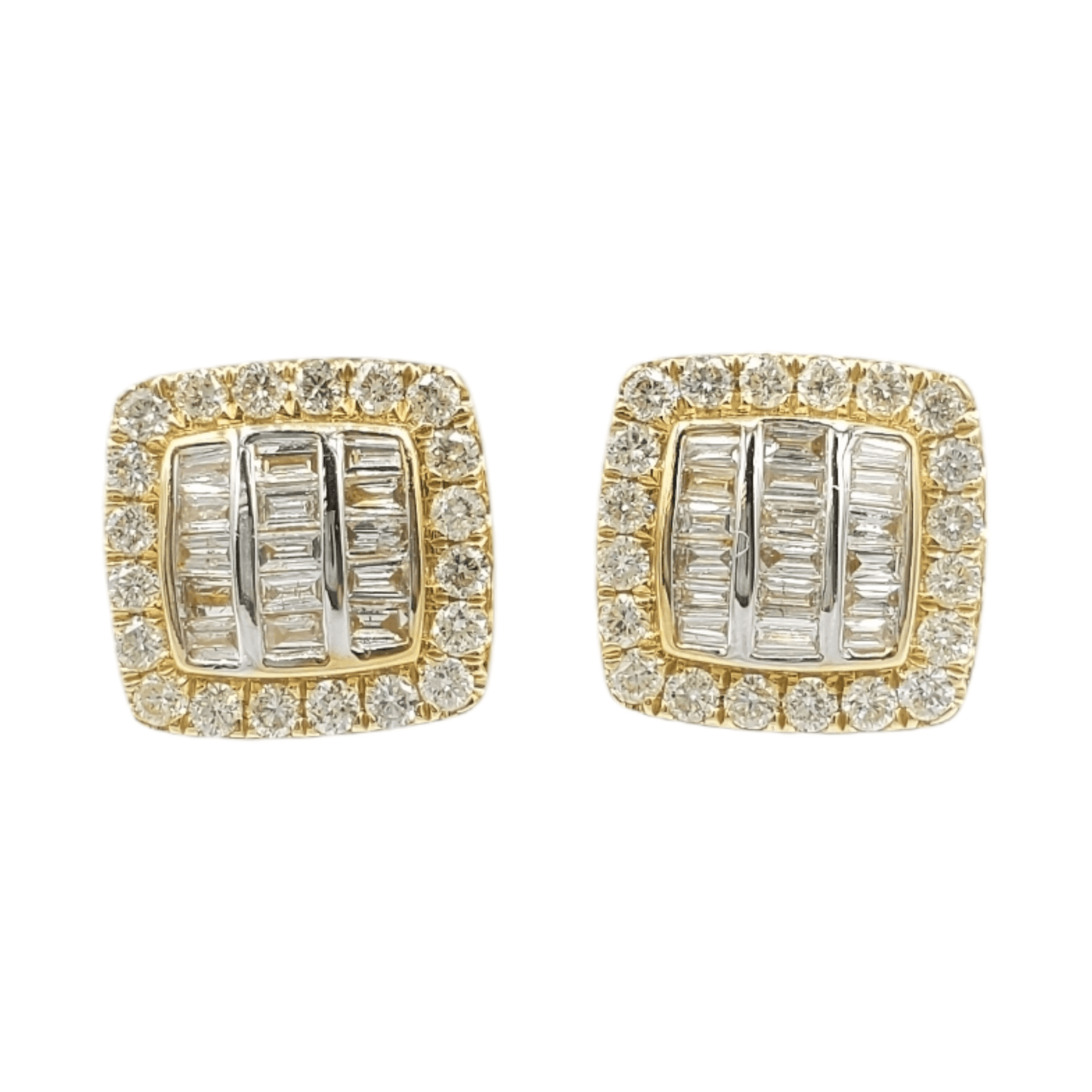 14k Yellow Gold Baguette Diamond Square Earrings #25529
