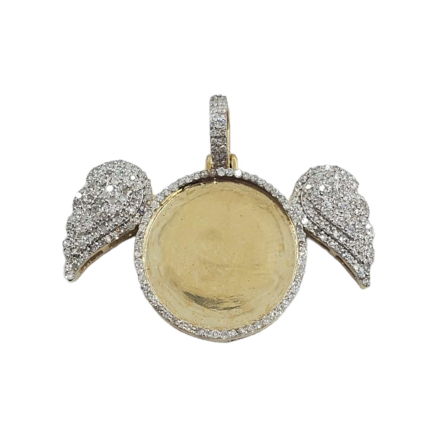 10k Gold Diamond Circle Picture Pendant with Angel Wings #19455