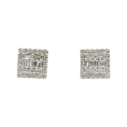 14k Gold Baguette Diamond Square Earrings #25479