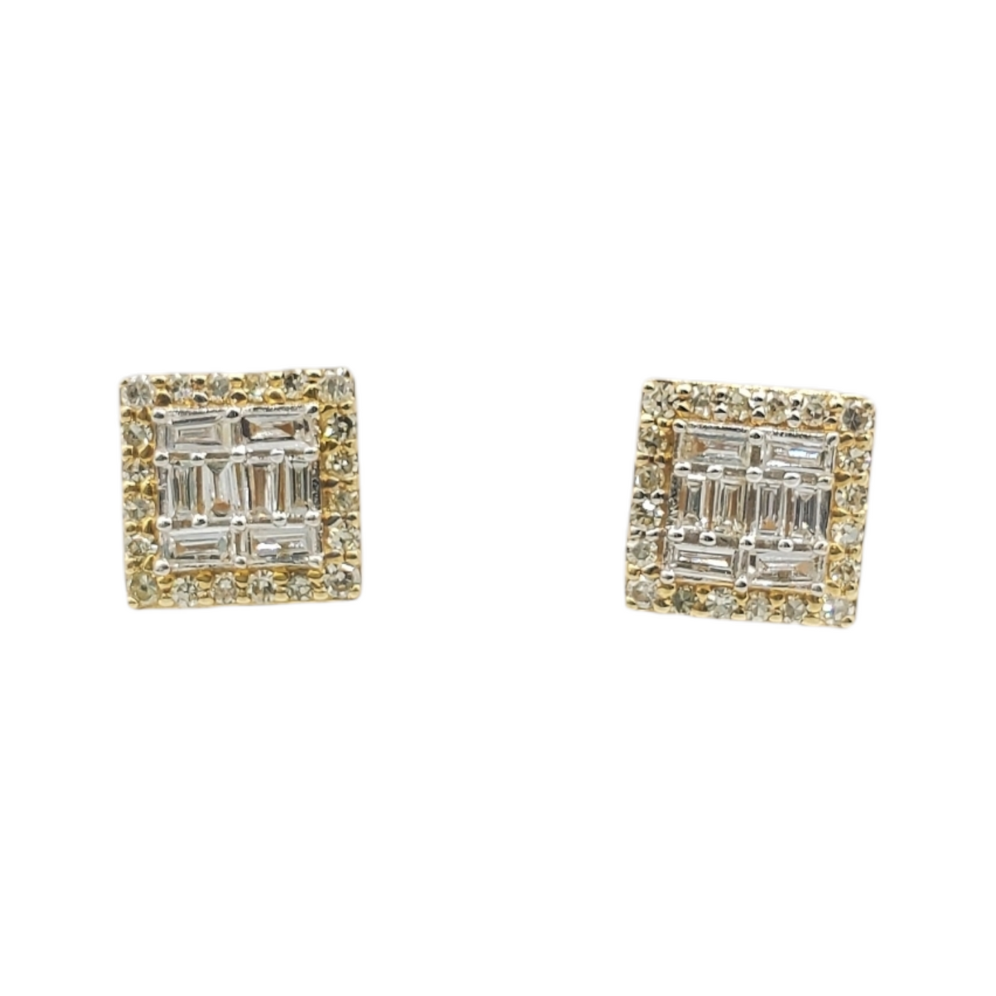 14k Gold Baguette Diamond Square Earrings #25479